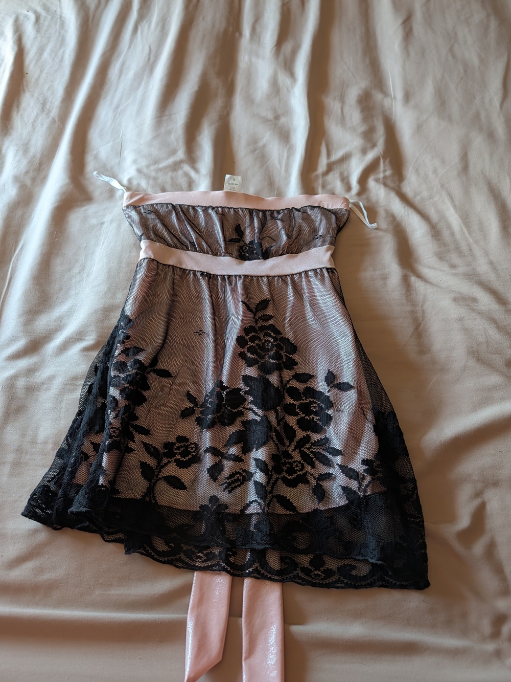 Vanity Pink and Black Lace Strapless Crop Top